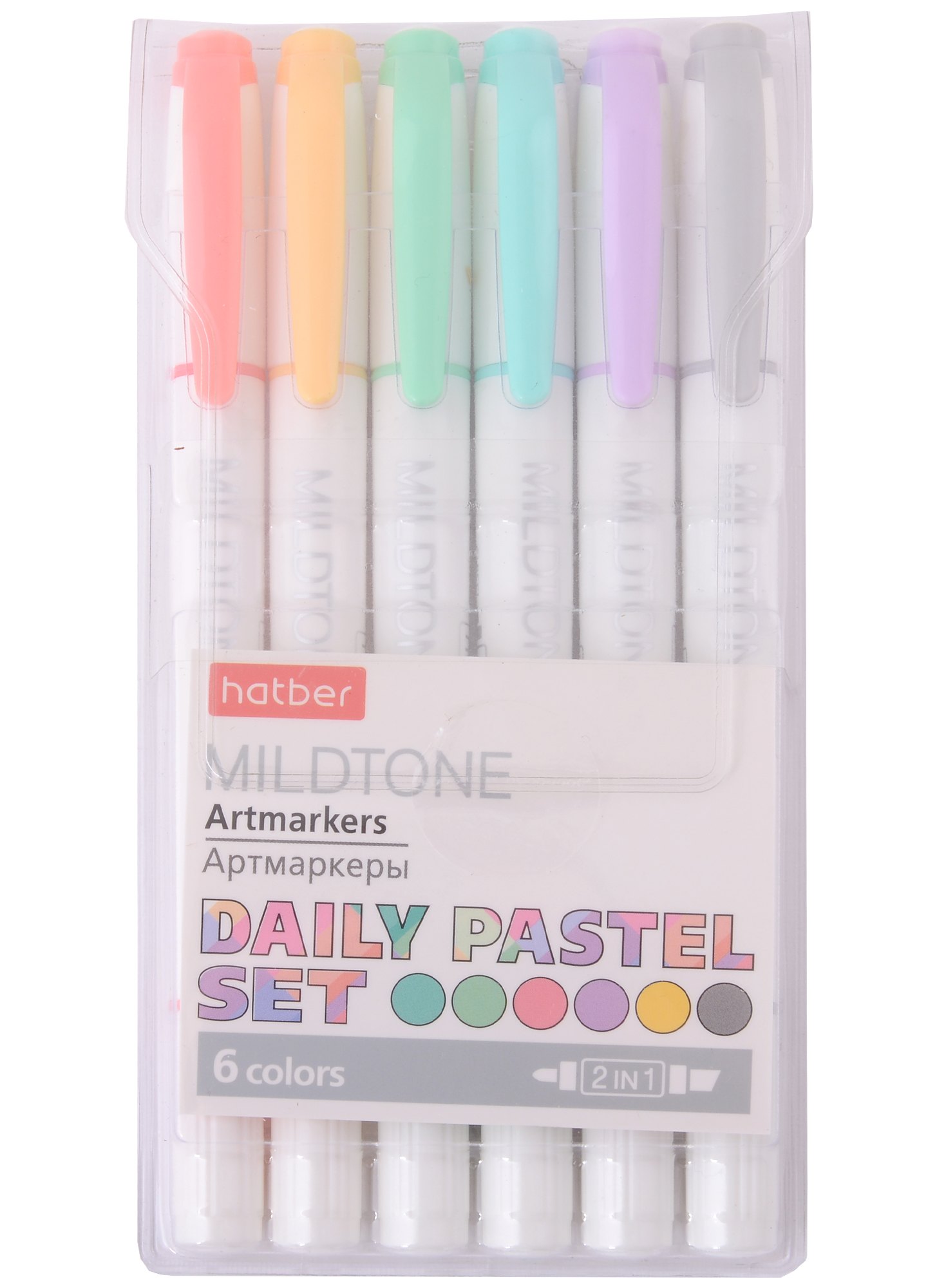 Маркеры для скетчинга 06цв &quot;Mildtone PASTEL&quot; двухсторонние, блистер, Hatber