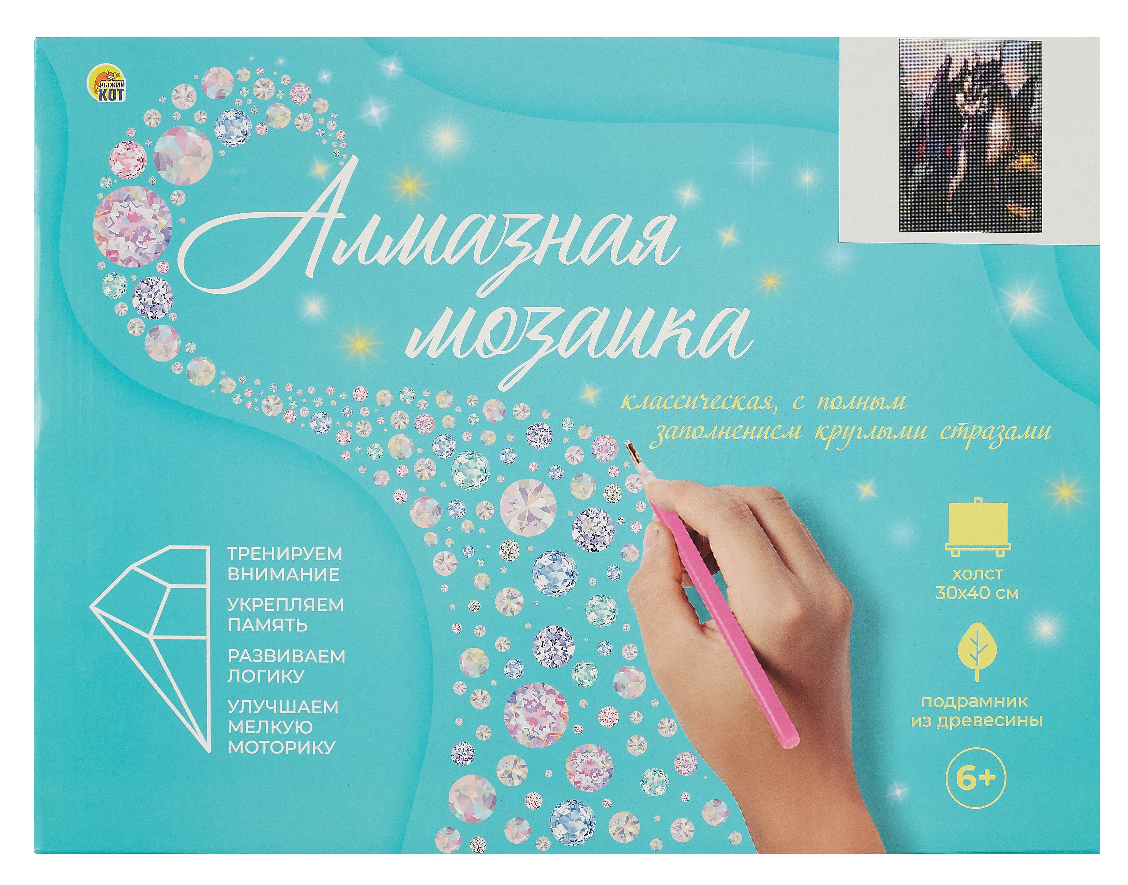 Алмазная мозаика (классическая) с подрамником, с полным заполнением &quot;Девушка и дракон&quot;, 30 х 40 см