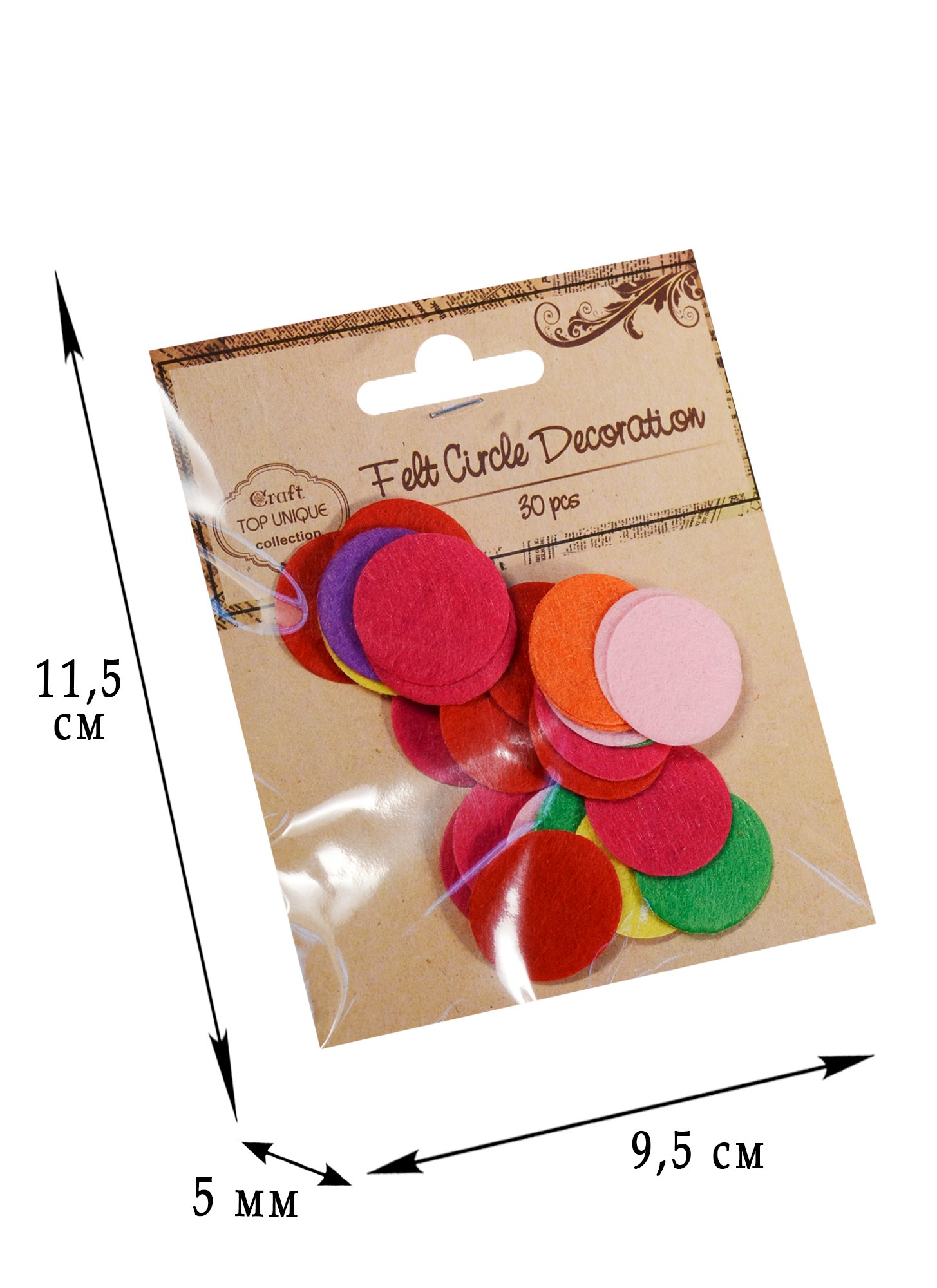Фетровые кружочки микс, 2,4см, 30 шт (D26001244)