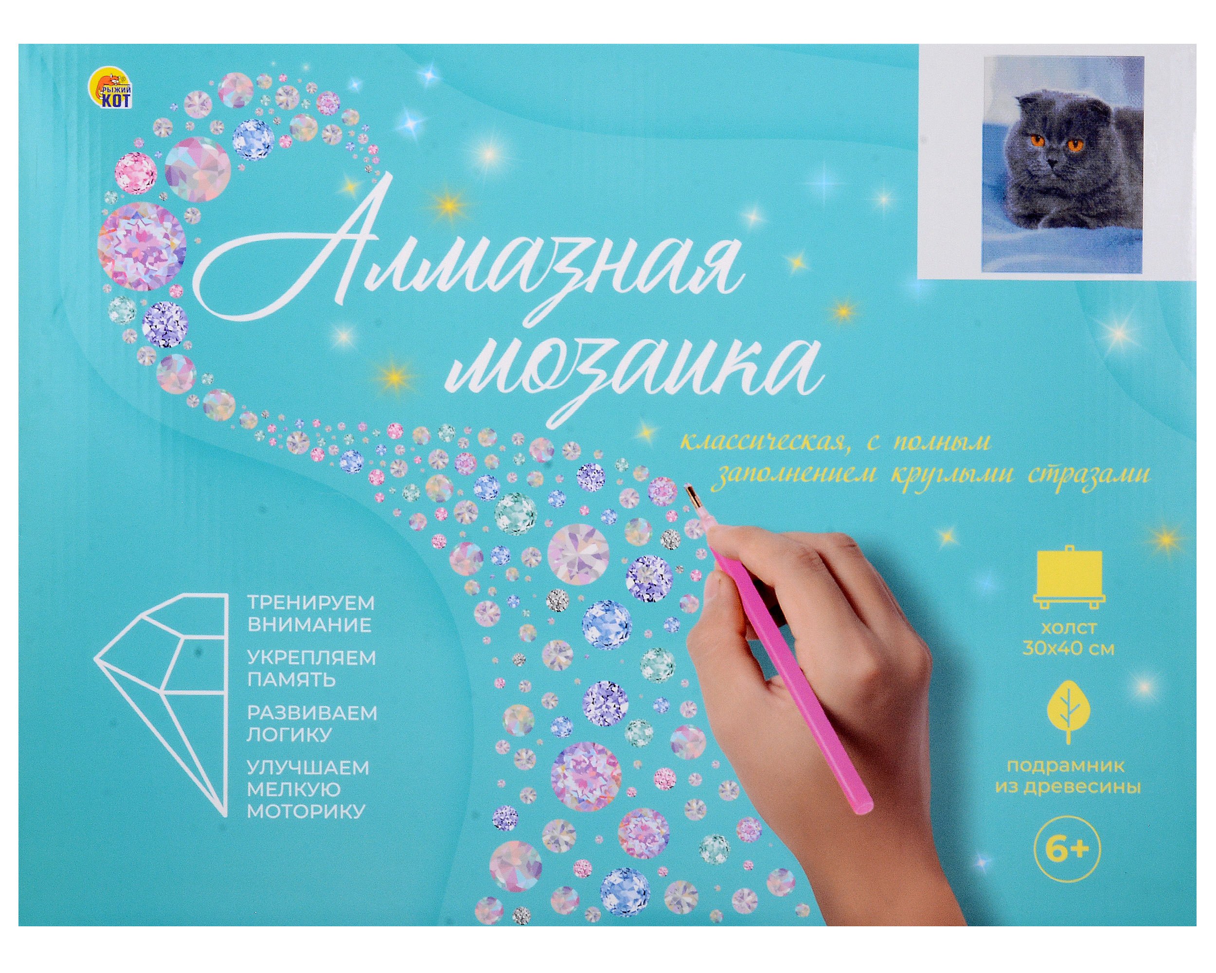 Алмазная мозаика с подрамником, с полным заполнением &quot;Пушистый британец&quot;, 30 х 40 см