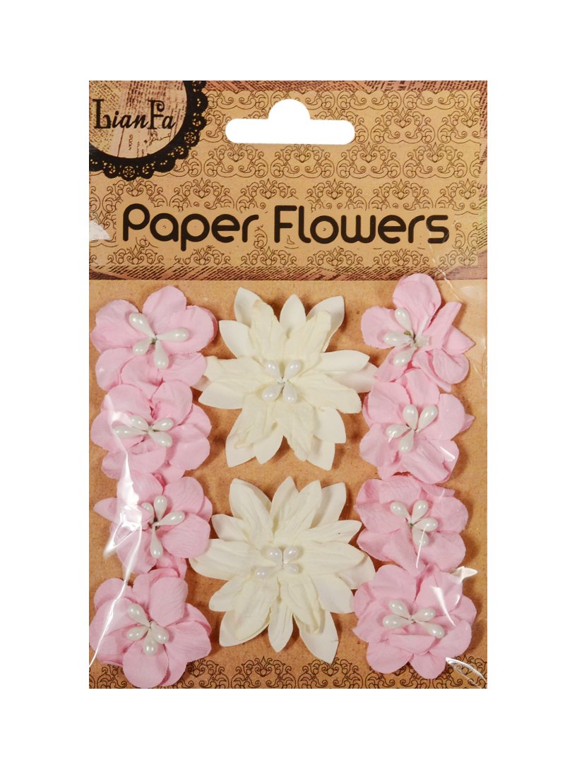 Набор для творчества Цветы с бусинами Paper Flower 2больш.+ 8маленьк.,белые с розовым