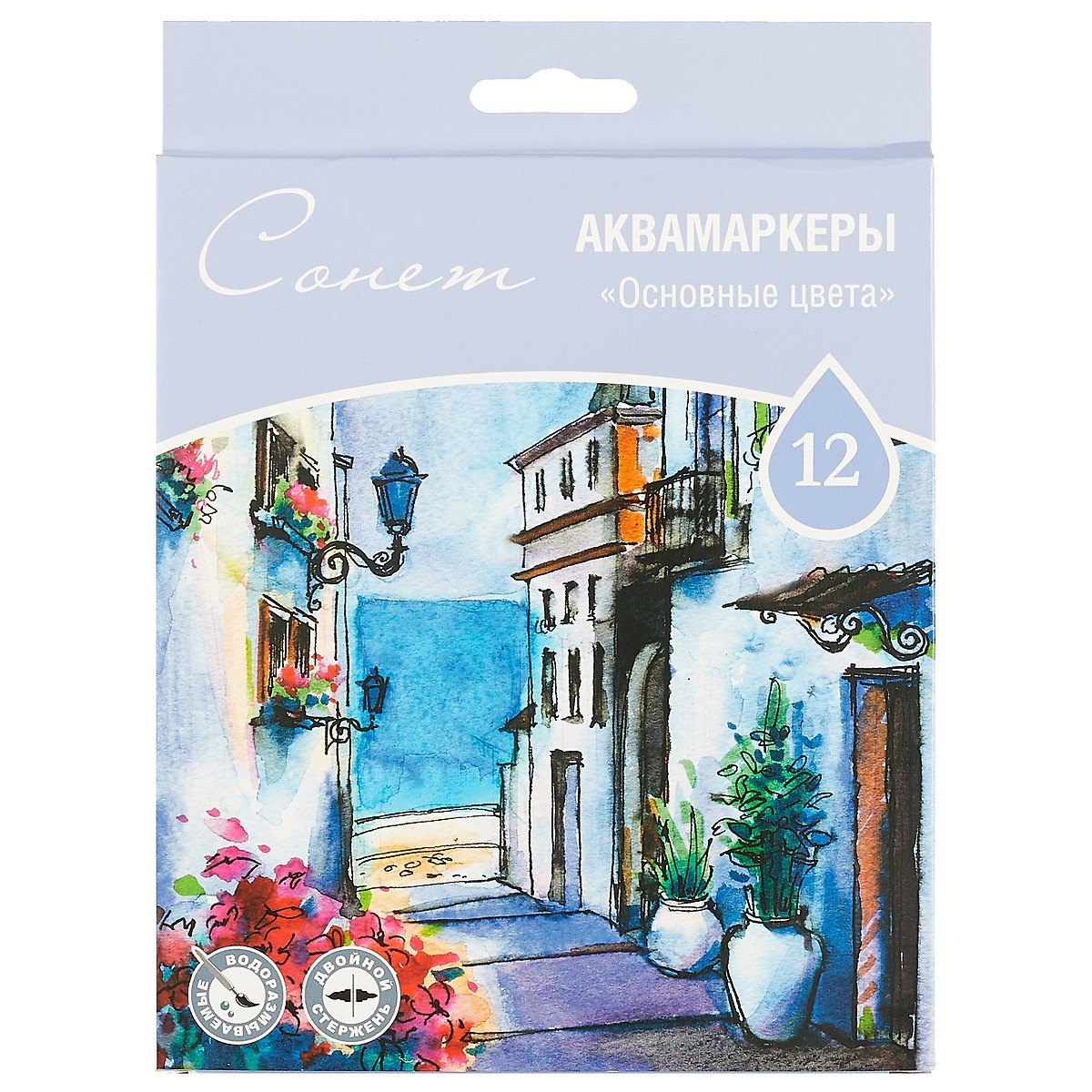 Маркеры акварельные «Сонет», основные цвета, 12 цветов