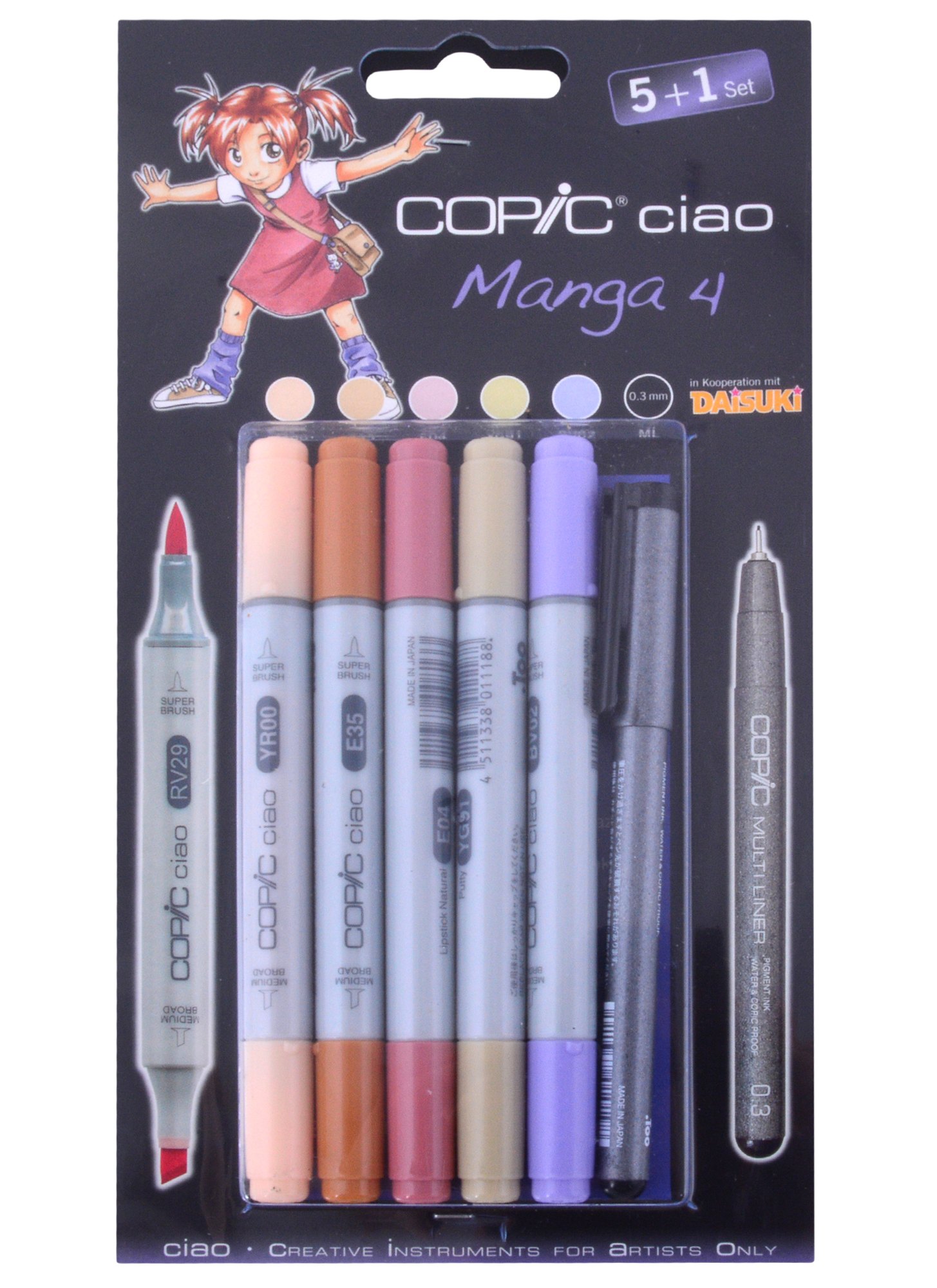 Набор маркеров Copic Ciao манга 4 5цв + мультилинер 0.3мм