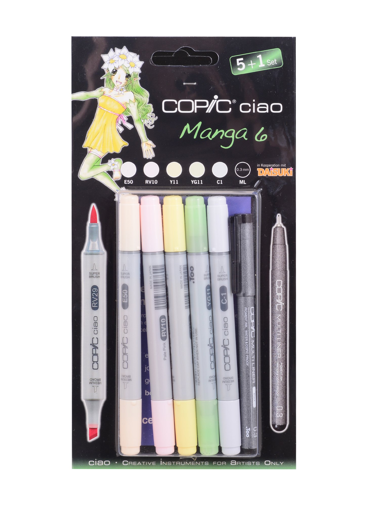 Набор маркеров Copic Ciao манга 6 5цв + мультилинер 0.3мм
