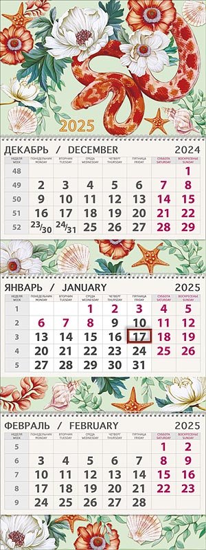 Календарь квартальный 2025г 295*830 "Рыжая фантазия" настенный, трёхблочный, фольга, конгрев, спираль
