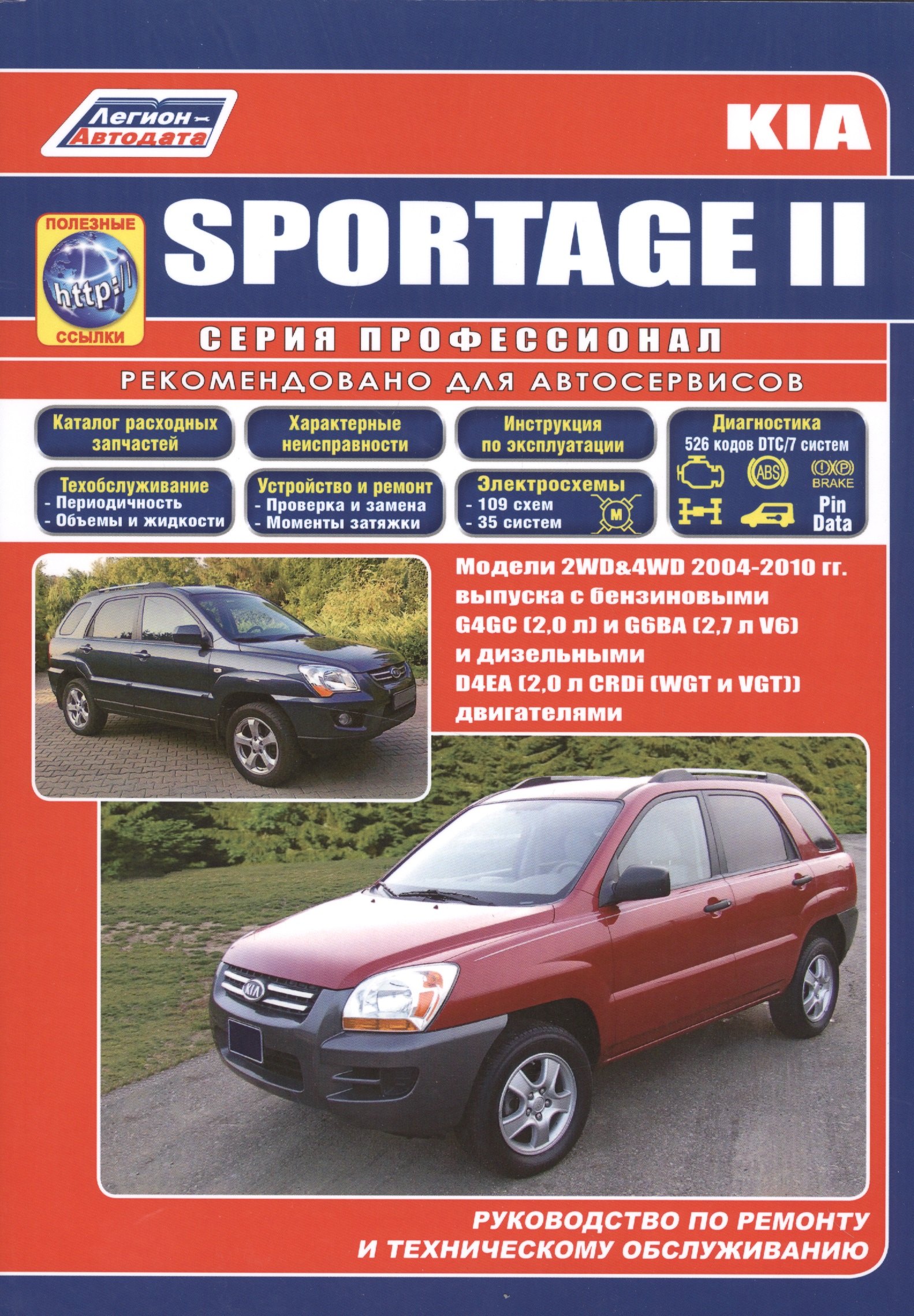 Kia Sportage. Модели  2WD&4WD с 2004 г.выпуска с бензиновыми двигателями (G4GC (2.0) и G6BA (V6 2.7) и дизельным двигателем (D4EA (2.0) Устройсто, тех